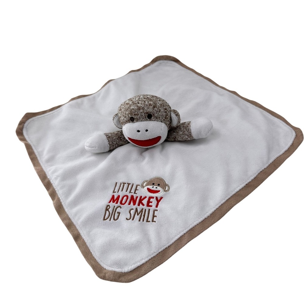 Baby Starters Sock Monkey‎ Lovey Security Blanket Little Monkey Big Smile White